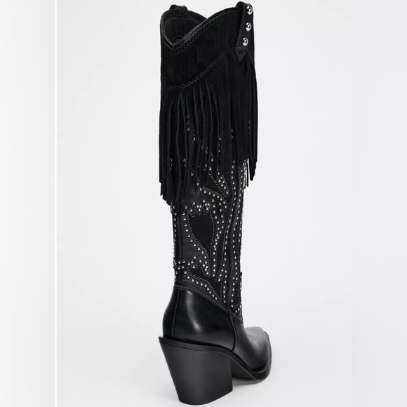 Zara FRINGED STUDDED COWBOY BOOTS - Picture 2 of 3